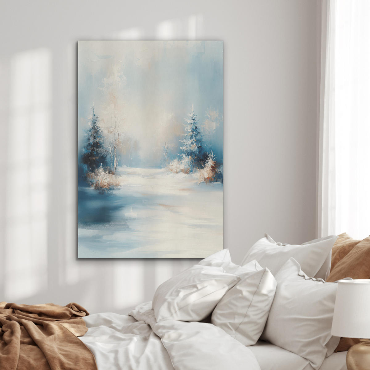AKUSTIKBILD Wald - Winter - Natur - Abstrakt - Schnee Wanddeko 60x90 cm - Weiß, Kunststoff (60/90/0.9cm) - MuchoWow