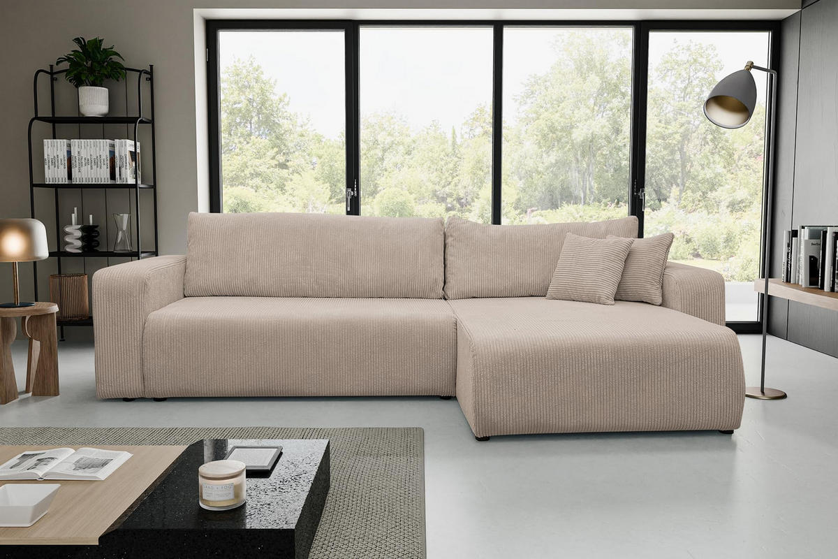 ECKSOFA Luna XL mit Schlaffunktion und Bettkasten Cord-Stoff (Braun) - Braun, Textil (274/142cm) - VENASI MÖBEL