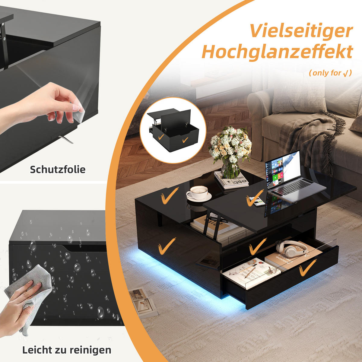 COUCHTISCH Schwarz 70/70/38 cm - Schwarz, Holzwerkstoff (70/70/38cm) - PANGIVO
