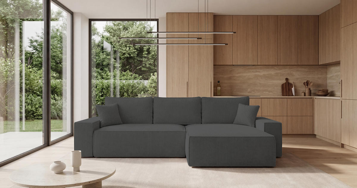 ECKSOFA California mit Schlaffunktion Dunkelgrau Rechts - Dunkelgrau, Textil (280/184cm) - Cornero