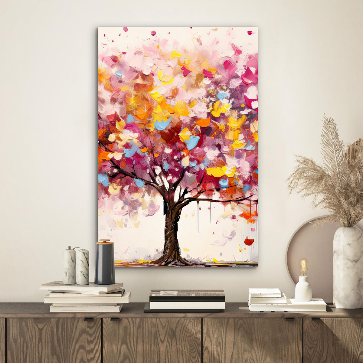 METALLBILD Aquarell - Baum - Kunst - Abstrakt 40x60 cm - Multicolor, Metall (40/60cm) - MuchoWow