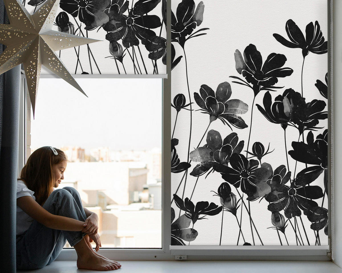 VNÚTORNÁ roleta - okenná roleta - roleta - 100x180 cm - Čierne kvety - čierna, plast (100/180/0.5cm) - TULUP