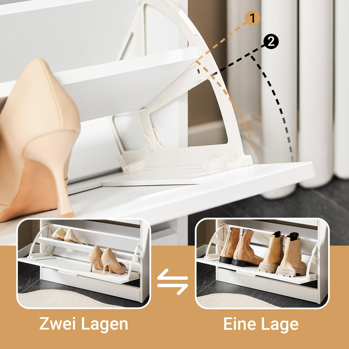 SCHUHSCHRANK Weiß - Weiß, Holzwerkstoff (60/80/25cm) - SoBuy