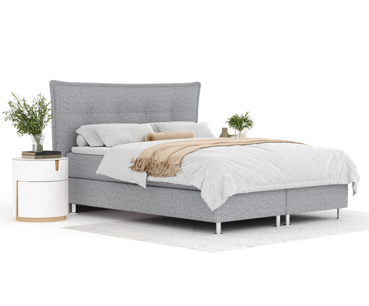 BOXSPRINGBETT Minori Grau 160/200 cm mit Latex-Topper - Silberfarben/Grau, Holz/Holzwerkstoff (160/200cm) - Maison de Reve