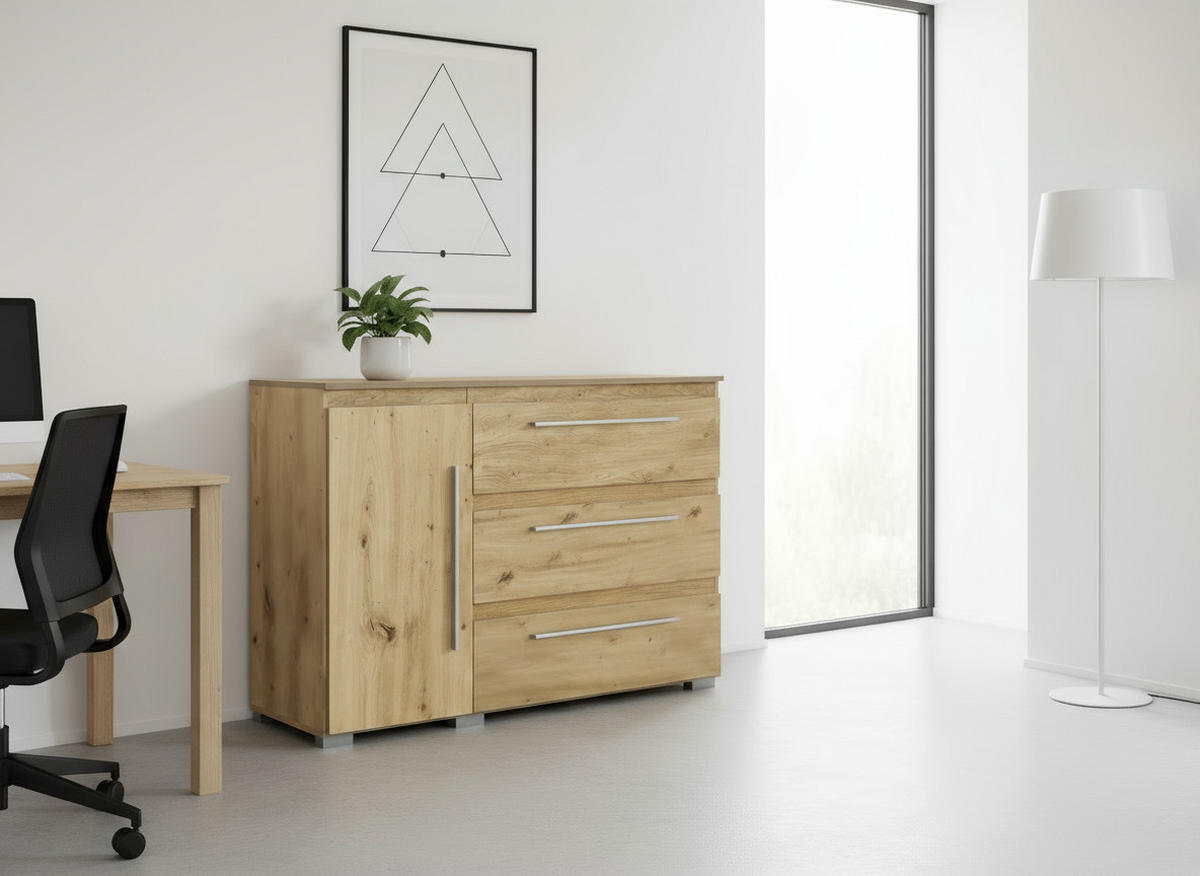 KOMMODE Bali 127/92/50 cm Artisan Oak - Silberfarben/Eiche Artisan, Holzwerkstoff/Kunststoff (127/92/50cm) - arthur berndt