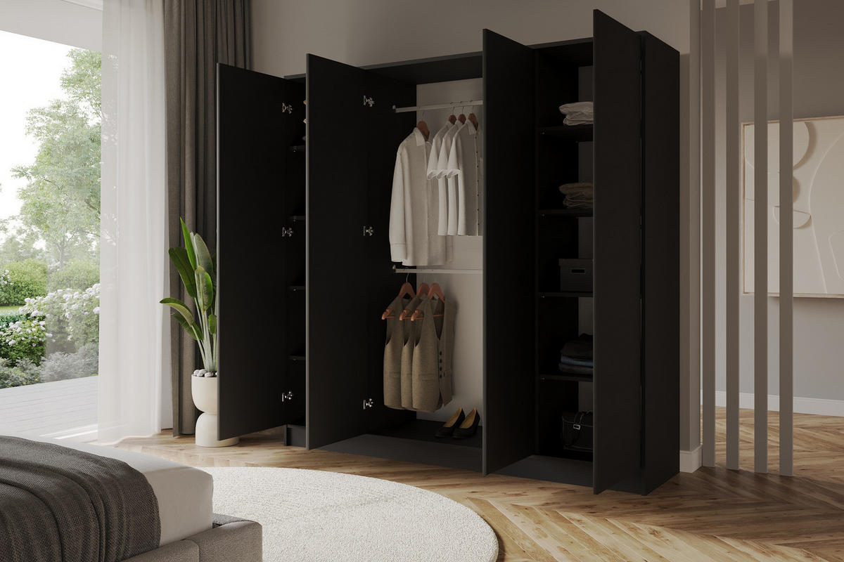 KLEIDERSCHRANK - GALA - 200 - Schwarz - Schwarz, Holzwerkstoff (200/200/51cm) - ALTDECOR