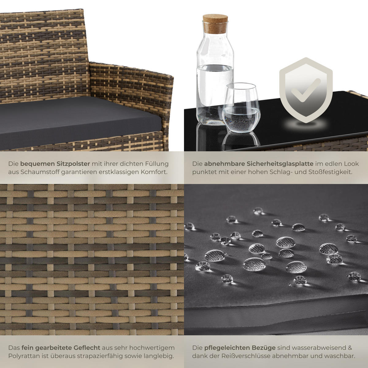 RATTAN GARTENSET Palese,Sofa 250 kg, je Sessel 120 kg,natur - Naturfarben, Kunststoff - tectake