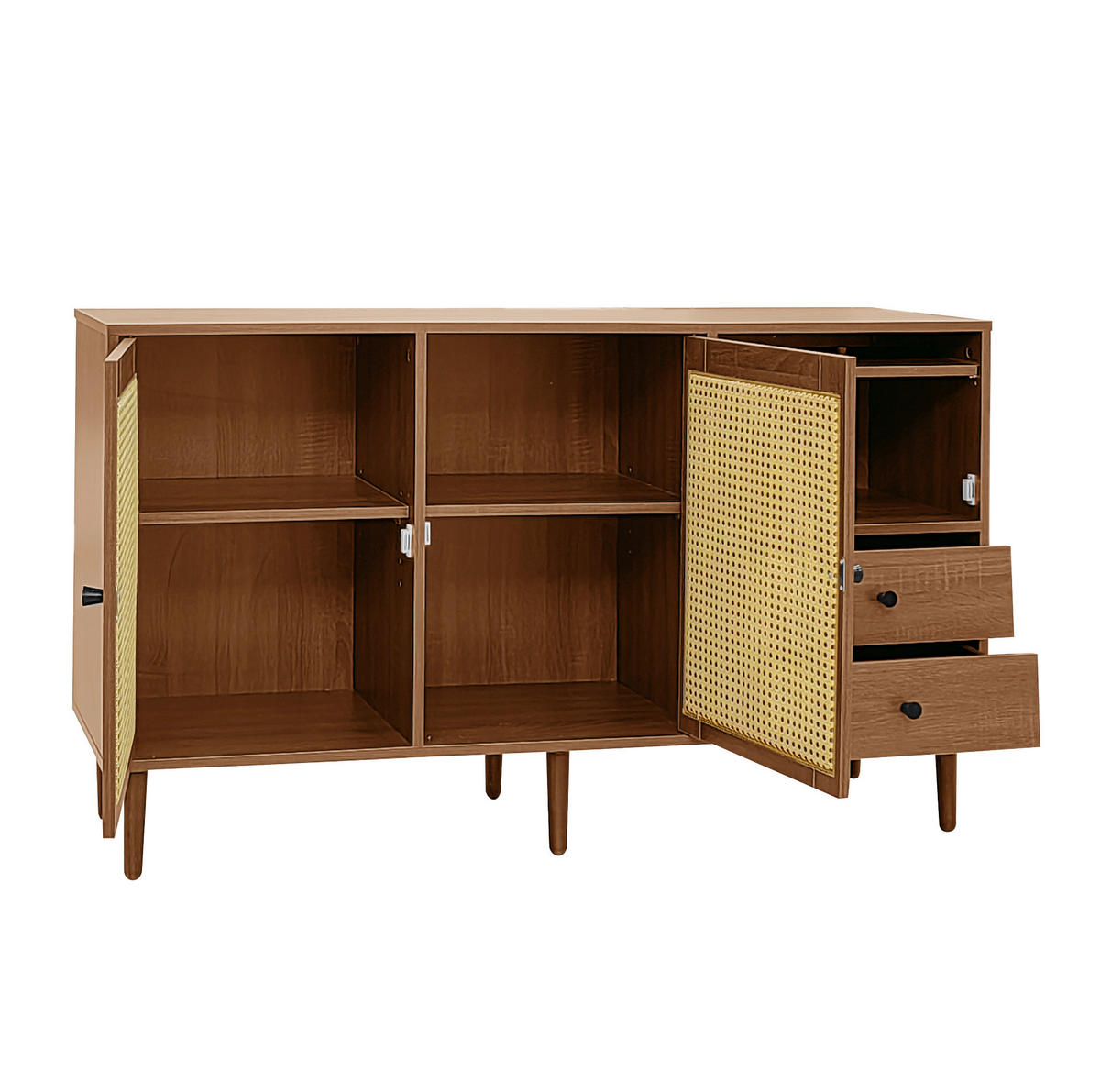 SIDEBOARD im Landhausstil 130 x 40 x 75,5 cm Holzoptik mit Rattantüren - Braun, Holzwerkstoff (130/75.5/40cm) - Meubliv