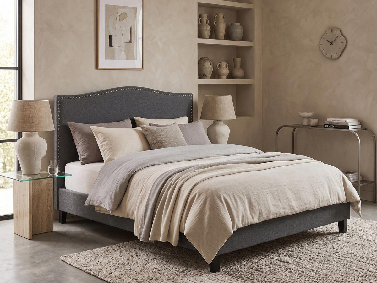 POLSTERBETT 180/200 cm Dunkelgrau Montpellier - Dunkelgrau, Textil (180/200cm) - Beliani