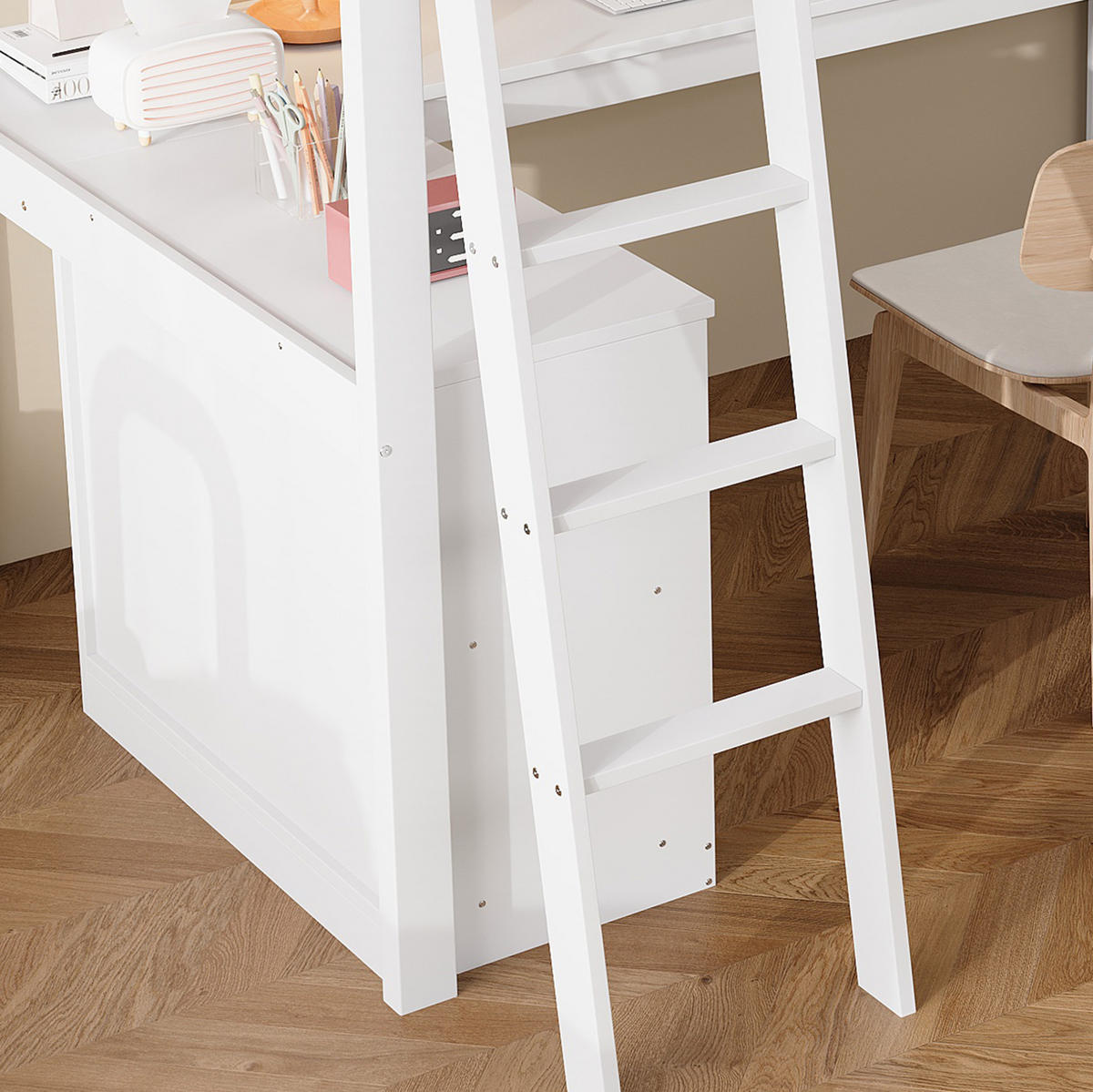 HOCHBETT Weiß 90/200 cm mit Ablageregal und Sicherheitsgeländer ohne Matratze - Weiß, Holz (90/200cm) - MIVRAY