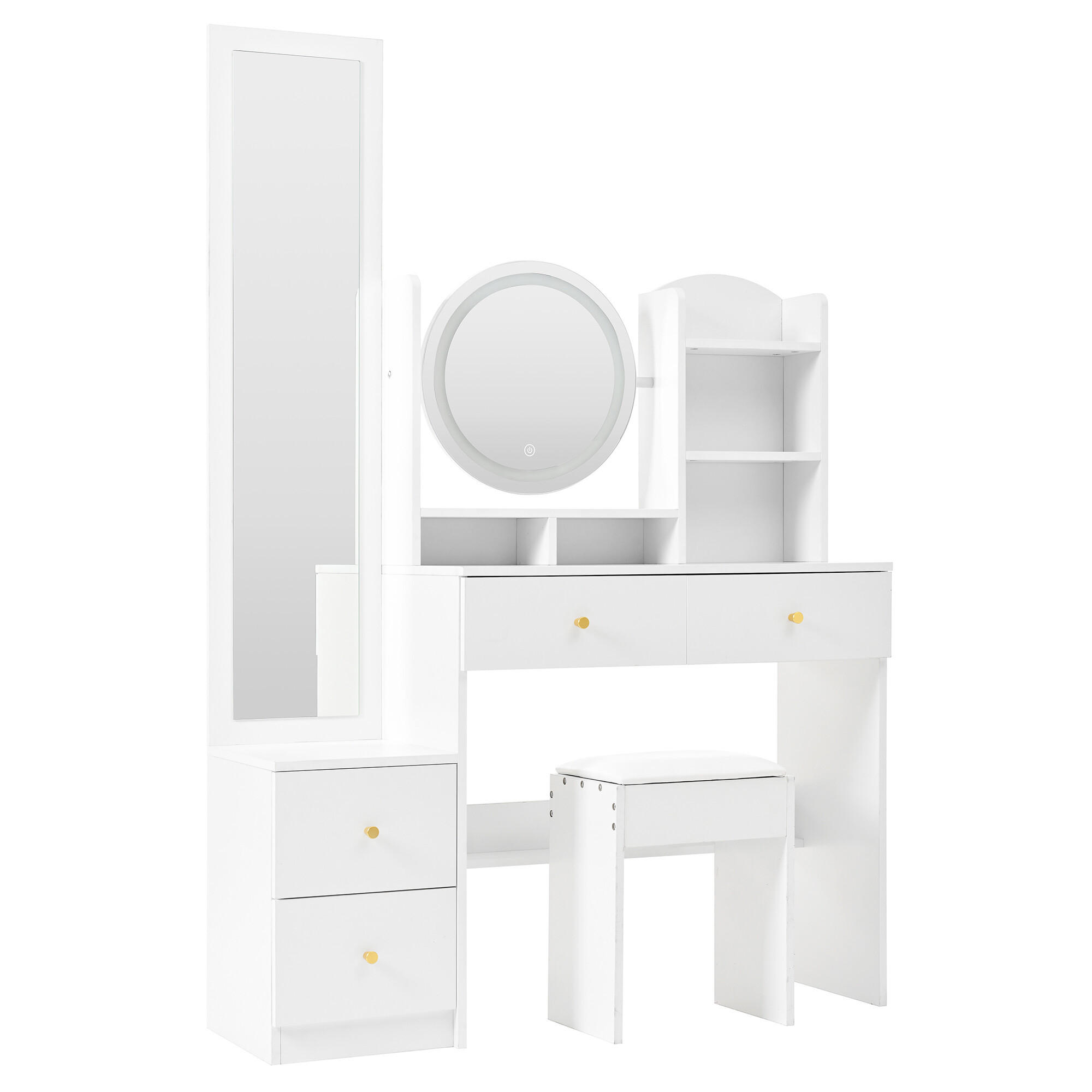 SCHMINKTISCH mit Hocker Weiß 109/36/164 CM - Weiß, Glas/Holzwerkstoff (36/164/109cm) - Urban Meuble