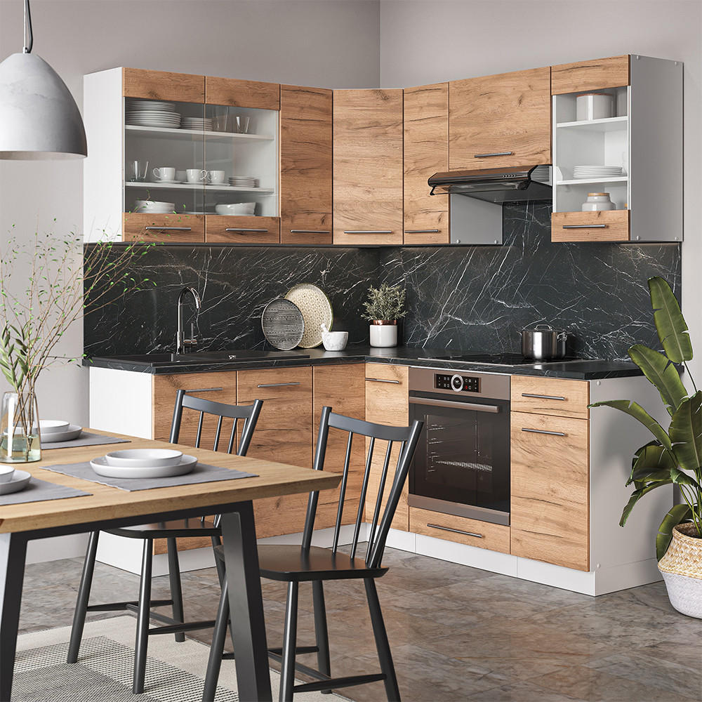 ECKKÜCHE Fame-Line Goldkraft Eiche/Weiß 160 x 190 cm, AP Anthrazit - Eiche Wotan/Weiß, Holzwerkstoff (190/81.6/60cm) - Vicco