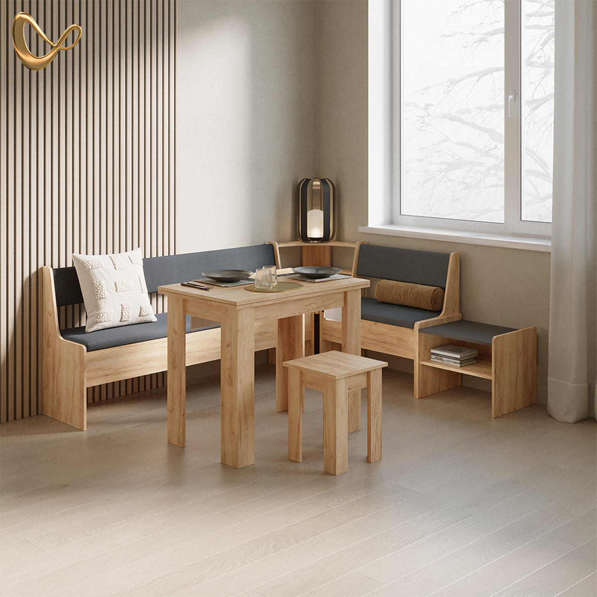 ECKBANKGRUPPE Tiberio Goldkraft Eiche 210 x 120 cm mit Tisch - Honigeiche, Holzwerkstoff (210/80/120cm) - Livinity®
