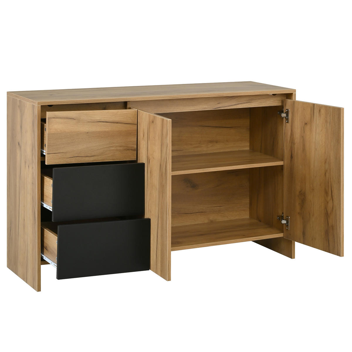 SIDEBOARD holzoptik & schwarz mit 3 schubladen, 2 türen & led-beleuchtung - Naturfarben, Holzwerkstoff (120/76/40cm) - Urban Meuble