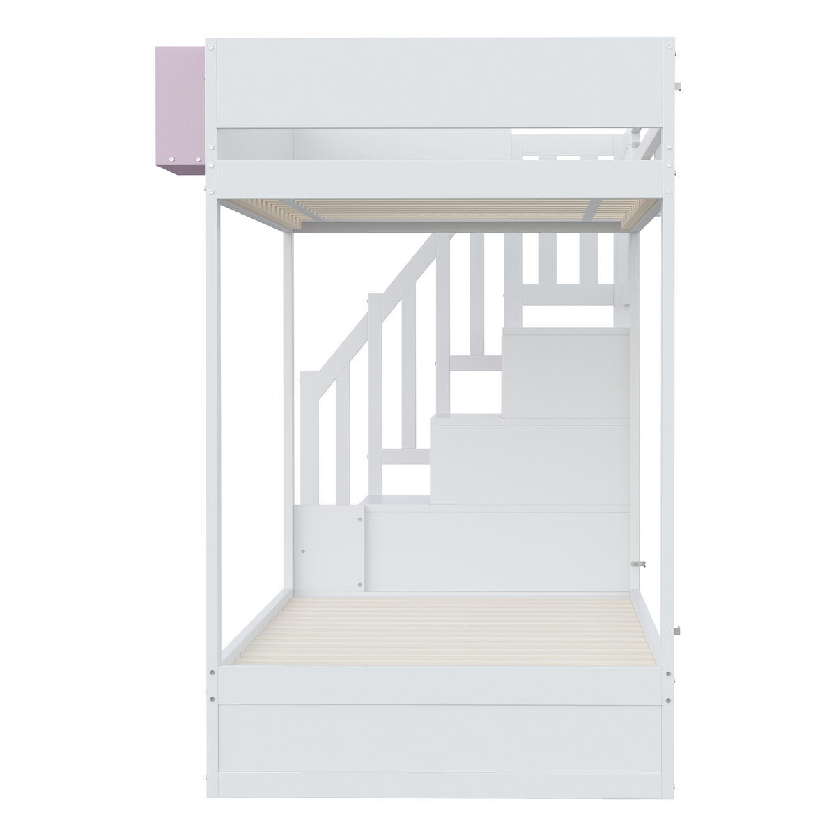 ETAGENBETT 90/200 cm mit Kaninchen und Karottenmotiven und abnehmbarem Ablagefach - Weiß, Holz (90/200cm) - OKWISH