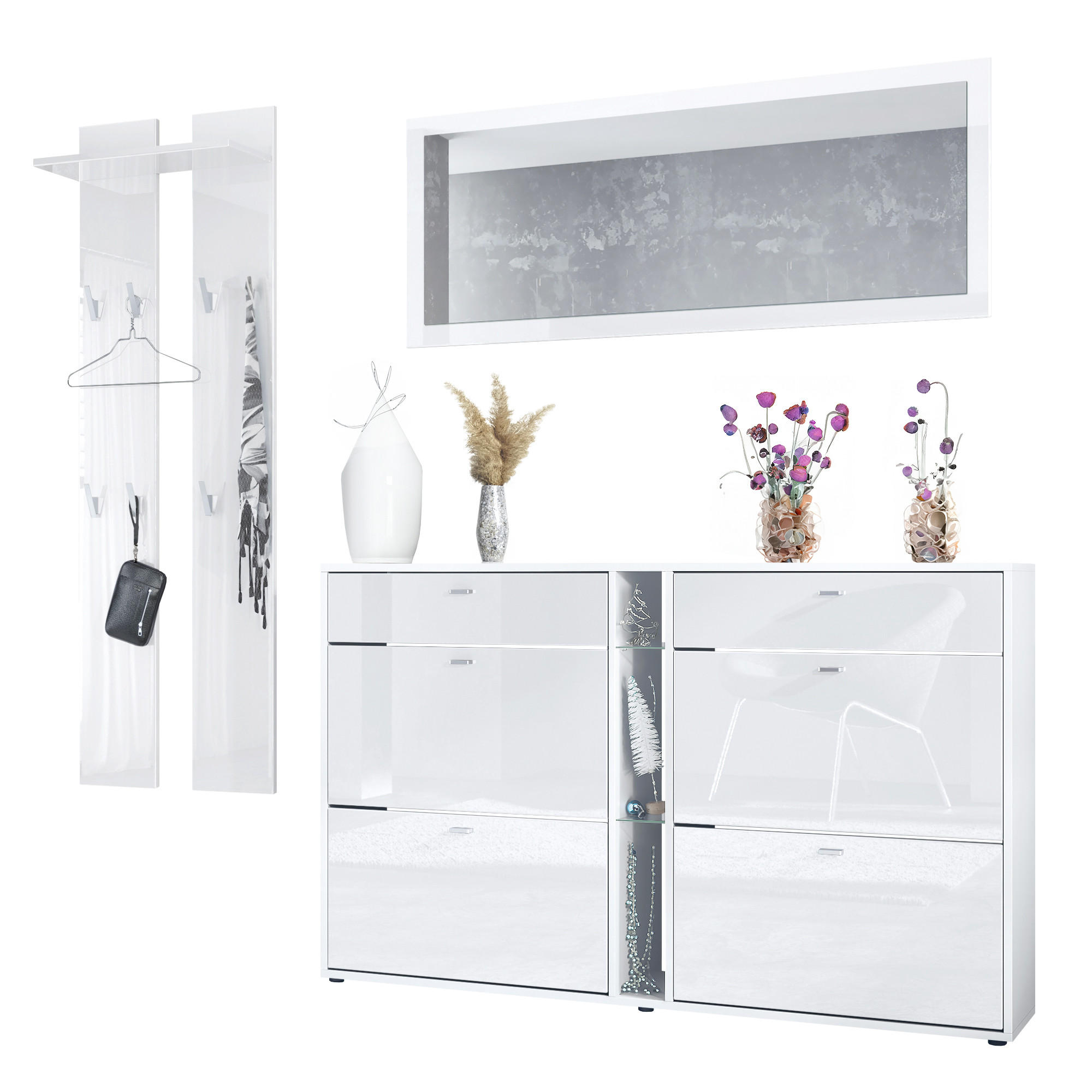GARDEROBE Orlando Weiß Hochglanz - Weiß Hochglanz, Holzwerkstoff (215/210/28cm) - Vladon