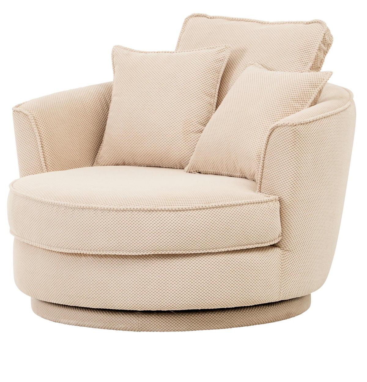 DREHSESSEL wollweiß Web-Velours, XL Sessel 360° drehbar inklusive 3 x Kissen - Creme/Weiß, Kunststoff/Textil (120/86/120cm)