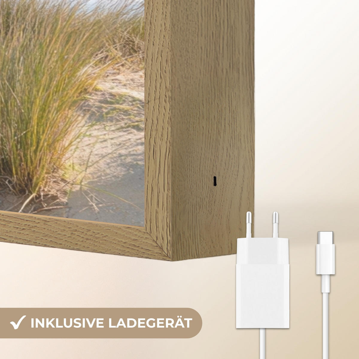 NÁSTĚNNÁ LAMPA S AKUMULÁTOREM Pláž - moře - duny - písek - léto 90x60 cm - písková barva, kompozitní dřevo (90/60/8cm) - OnlyWow