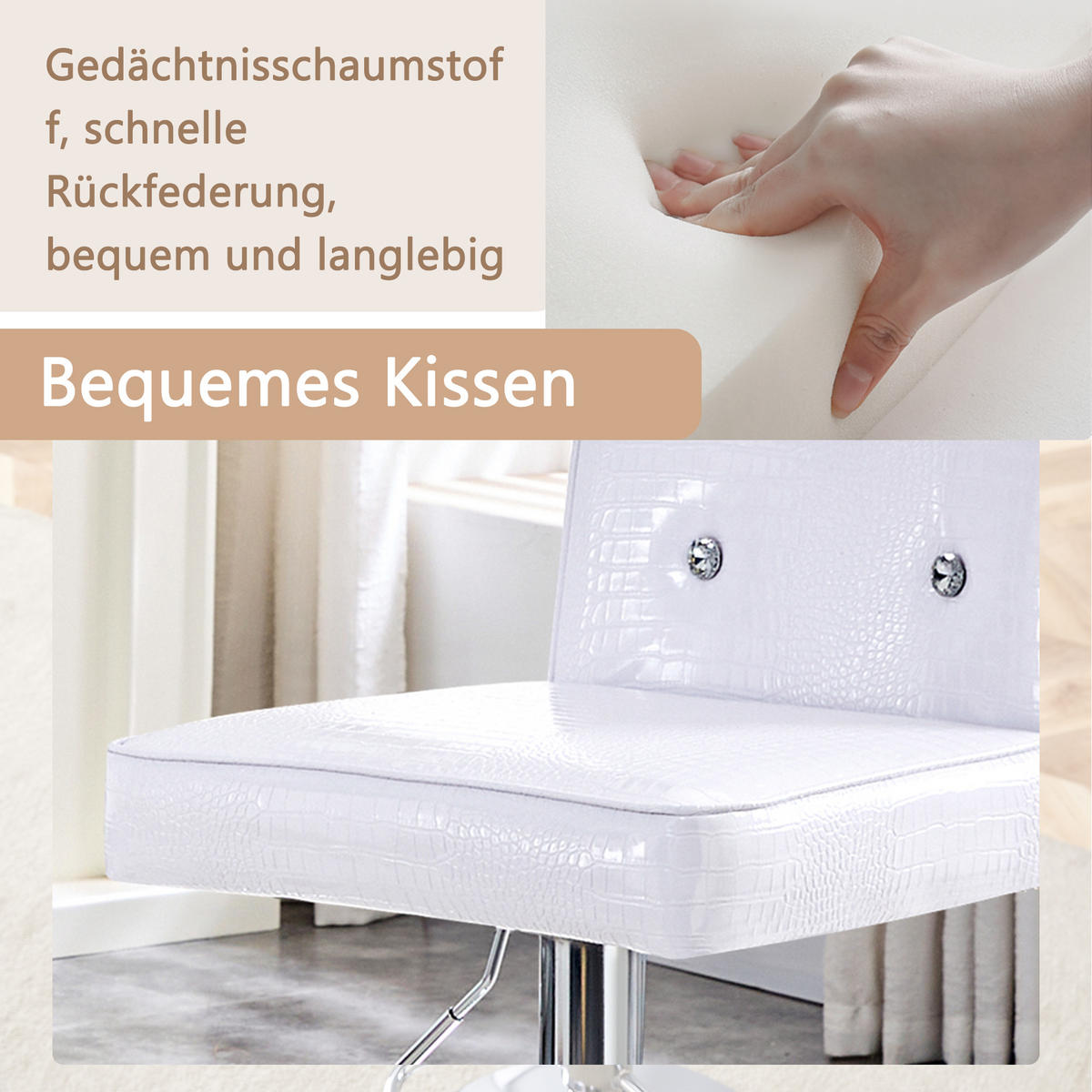 BARHOCKER DE-36795 2er-Set mit Kristallknopf-Details Weiß - Silberfarben/Weiß, Metall (42/125/55cm) - ComfortXL
