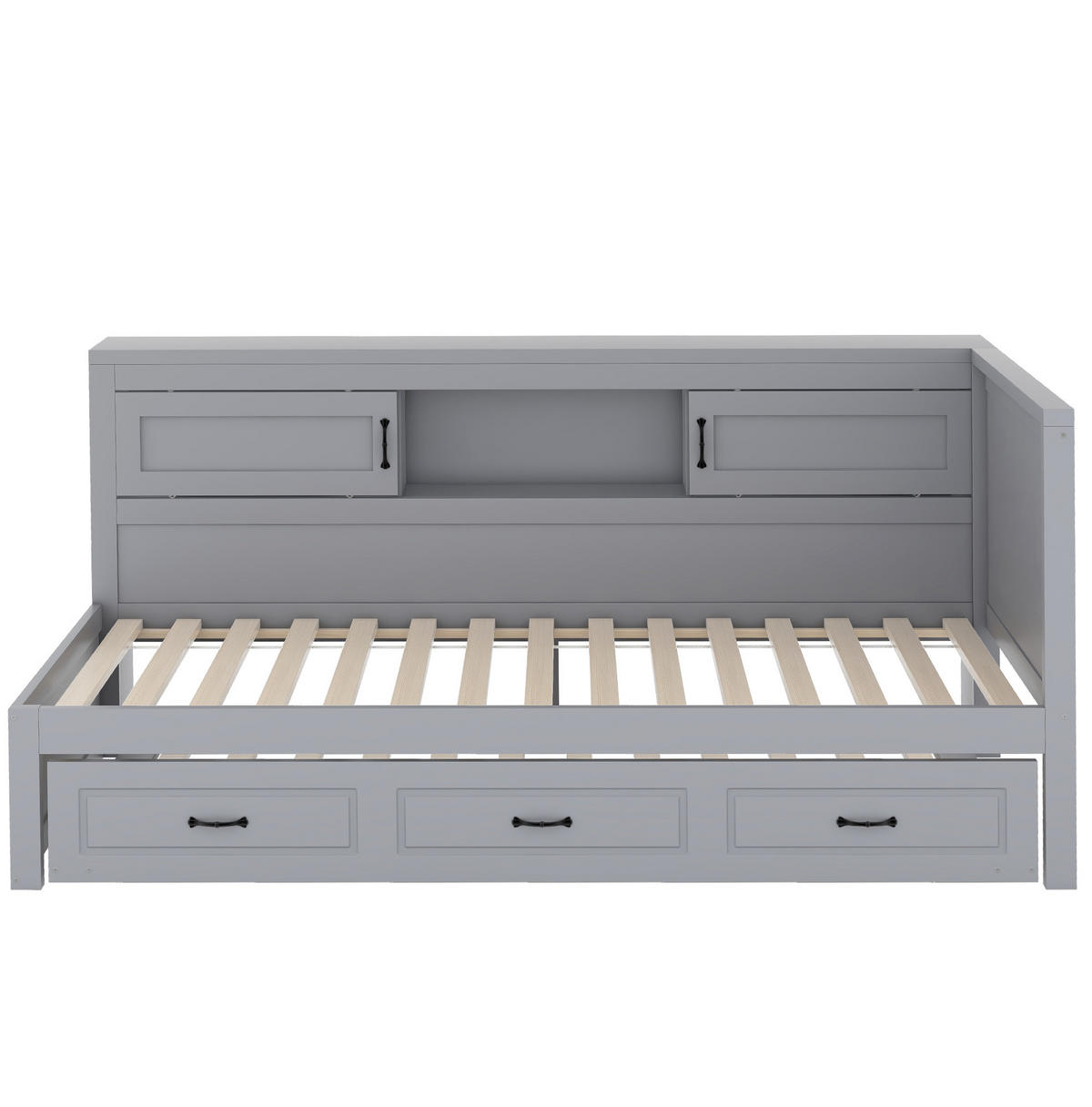 BETT 90/200 cm mit Ausziehbett, LED, USB und Stauraum in Grau - Grau, Holzwerkstoff (90/200cm) - BEAOK