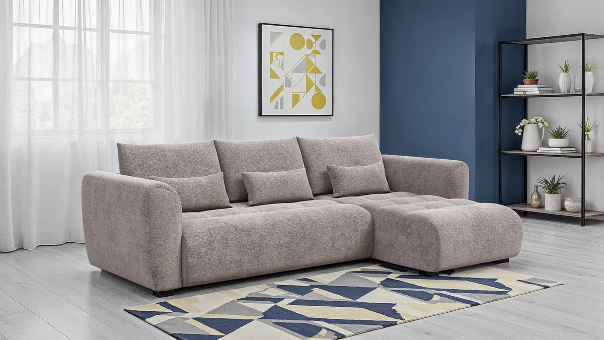 ECKSOFA SORENO 4-Sitzer, dunkelbeige - Beige/Schwarz, Holz/Textil (293/171cm) - Courtois Laville