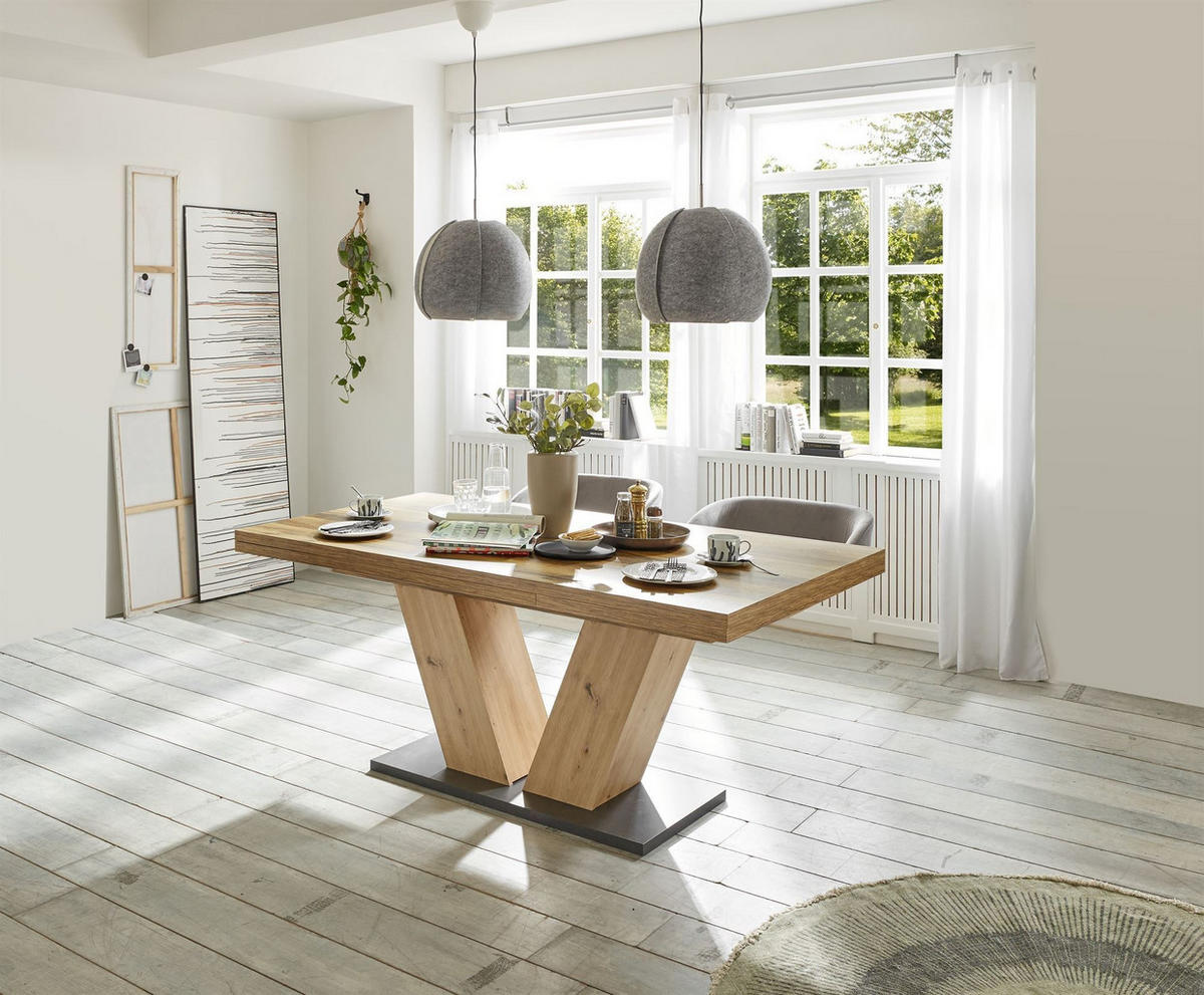 ESSTISCH ausziehbar Elena 160x90x76 Asteiche/Plankeneiche - Hellbraun, Holzwerkstoff (160/90/76cm) - 58aufmkessel