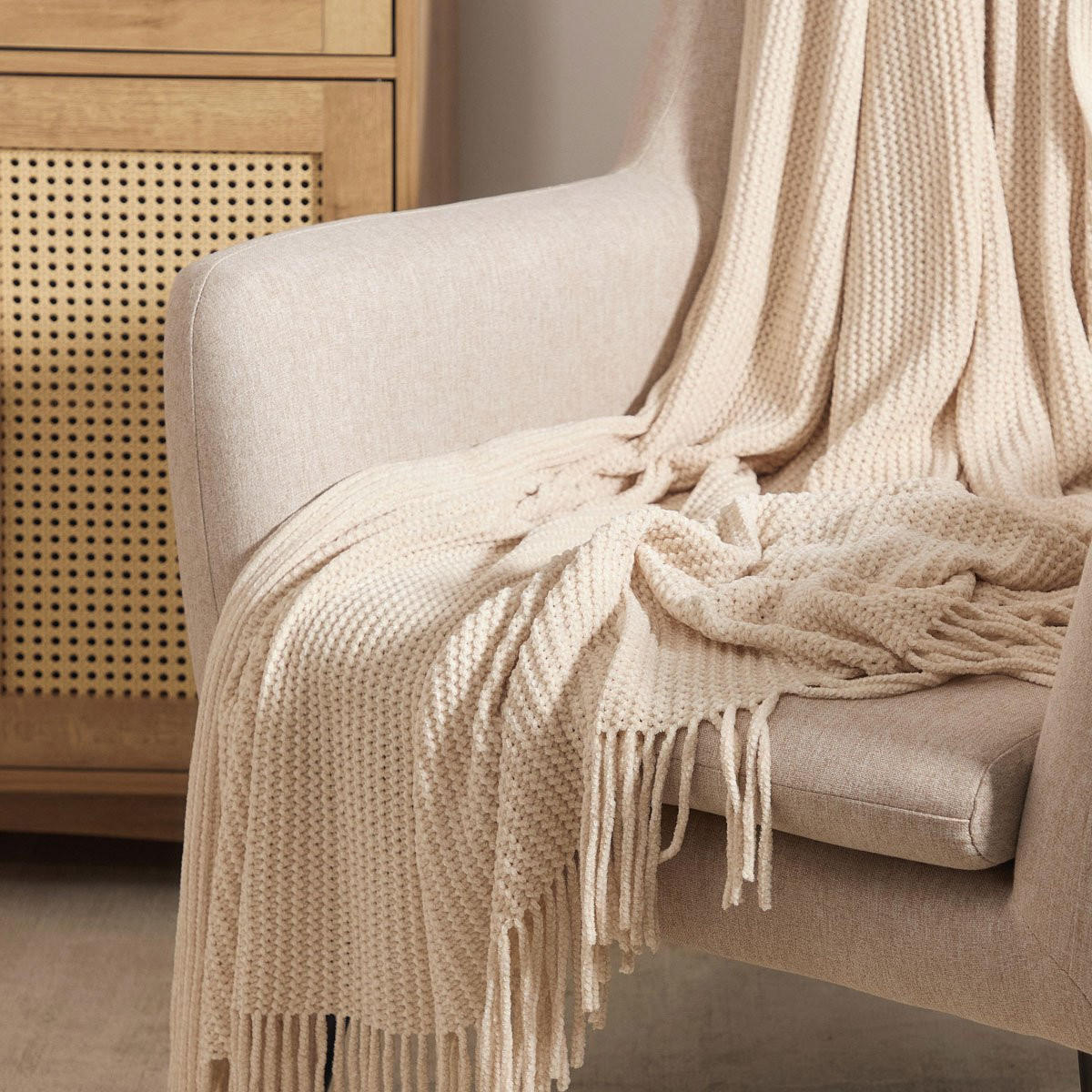 DECKE Chenille ecru 130/170 cm - Ecru, Textil (130/170cm) - Homla