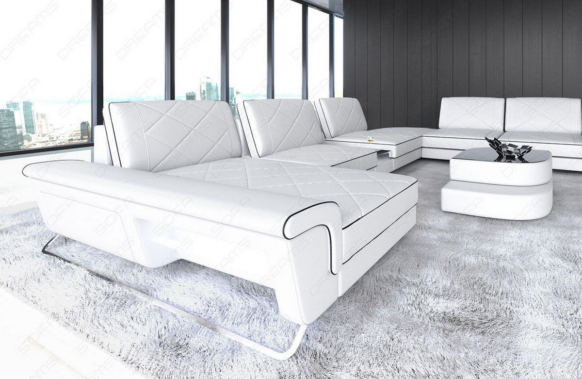 WOHNLANDSCHAFT Bari XXL - Schwarz/Weiß, Leder (456/89/329cm) - Sofa Dreams