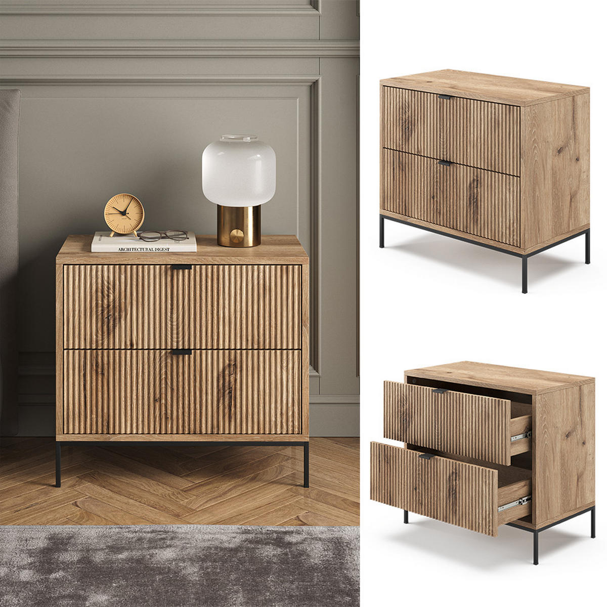 NACHTTISCH Eliza Viking Oak 66 x 60 cm mit 2 Schubladen - Eichefarben, Holzwerkstoff (66/60/36cm) - Vicco