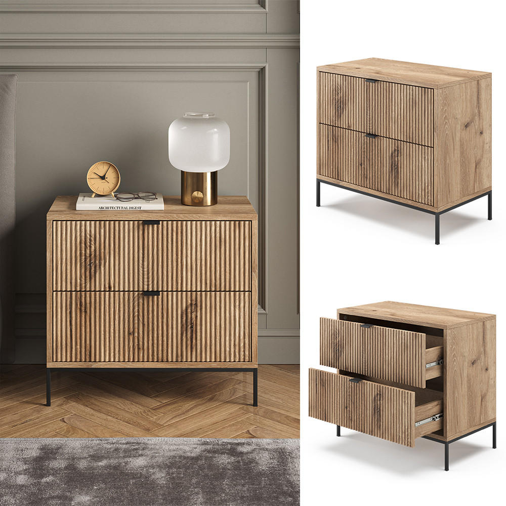 Thumbnail - Vicco Nachttisch, Eiche, Holzwerkstoff, Rechteckig,Rechteckig, 66x60x36 cm, Schlafzimmer, Nachttische