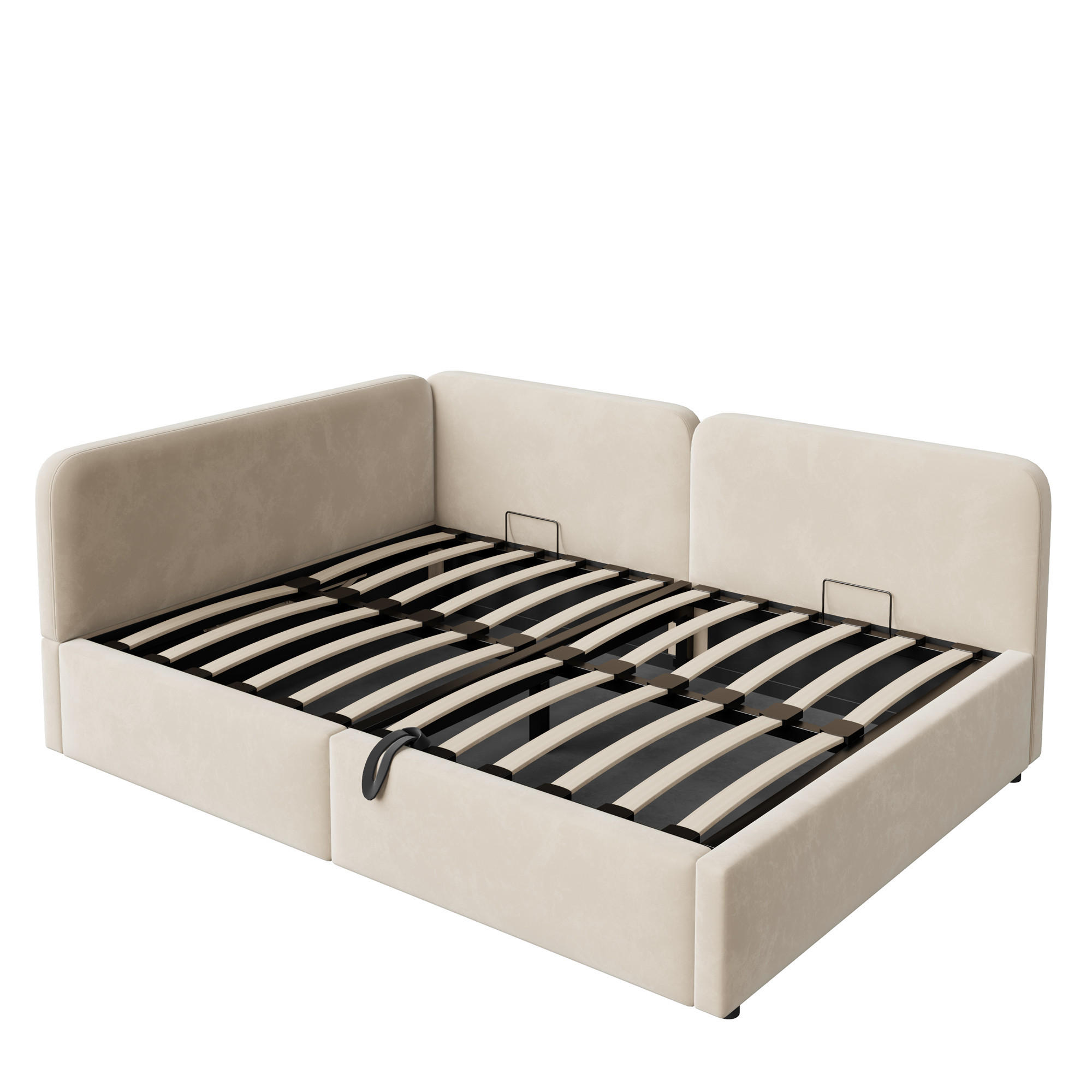 POLSTERBETT 140/200 cm DE-33056 mit Stauraum und Samt Beige - Beige, Metall (140/200cm) - ComfortXL