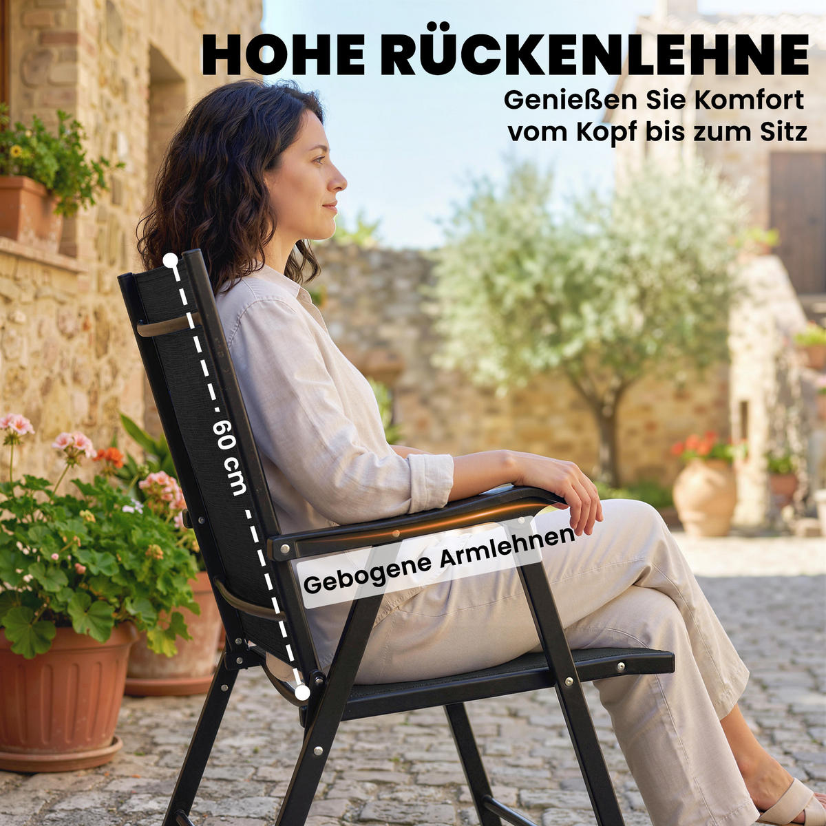 KLAPPSTUHL 2er-Set DE-08353 klappbar mit hoher Rückenlehne Schwarz - Schwarz, Metall (58/97/62cm) - ComfortXL