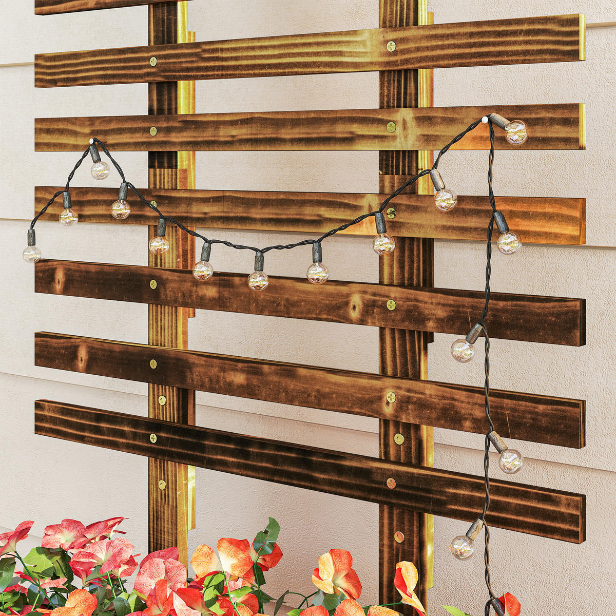 HOCHBEET mit Rankgitter, Blumenkasten mit Rollen, für Kletterpflanzen, Holz, Verkohlt - Dunkelbraun, Holz (31/147/65cm) - Outsunny
