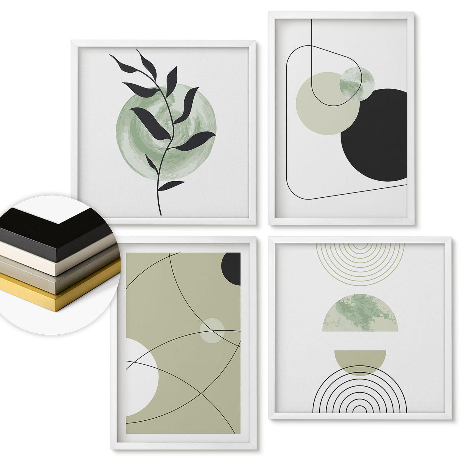 WANDBILDER 4er-Set - 50x50 cm & 40x60 cm Weißer Rahmen - Abstrakte Formen und Farben - Weiß, Kunststoff (50/50cm) - ArtPrintCave