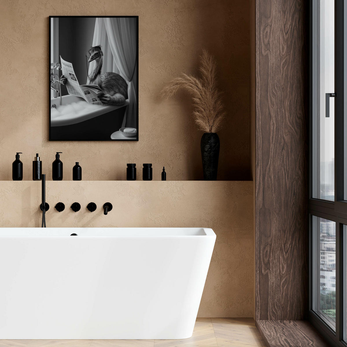 POSTER für Badezimmer WC Strauß in Badewanne Zeitung Abstraktion 20x30cm - Schwarz/Weiß, Papier (20/30/1cm) - Muralo
