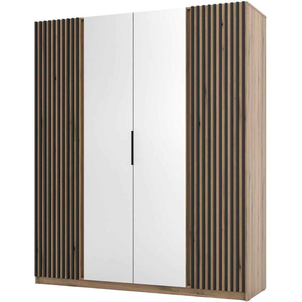 DREHTÜRENSCHRANK Kaya 200/62/239 4-Türig mit zwei Spiegel - Eichefarben/Schwarz, Holzwerkstoff (200/239/62cm) - Beautysofa