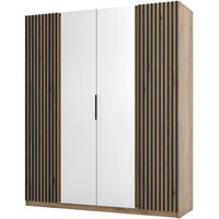 DREHTÜRENSCHRANK Kaya 200/62/239 4-Türig mit zwei Spiegel - Eichefarben/Schwarz, Holzwerkstoff (200/239/62cm) - Beautysofa