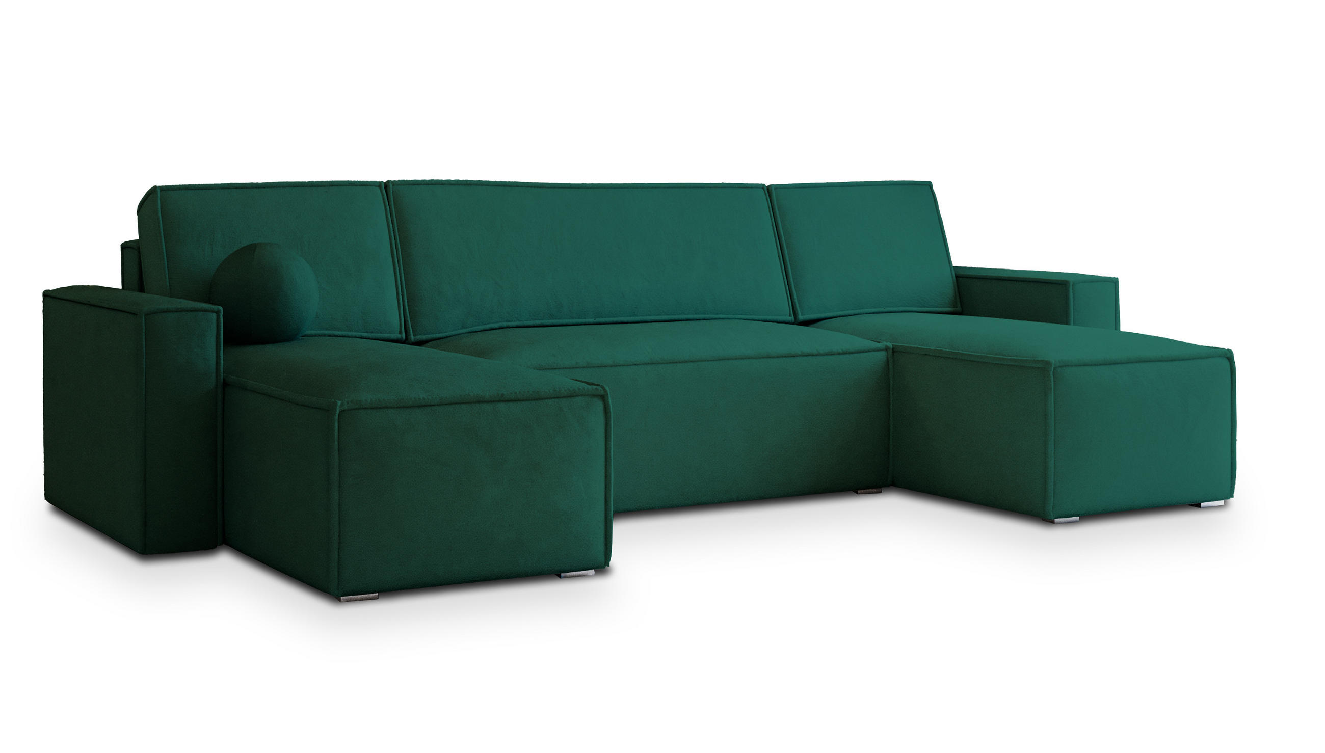 WOHNLANDSCHAFT PESANO M Grün Velours-Stoff mit Schlaffunktion - Grün, Holz (306/85/140cm) - MASSENO