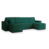 WOHNLANDSCHAFT PESANO M Grün Velours-Stoff mit Schlaffunktion - Grün, Holz (306/85/140cm) - MASSENO