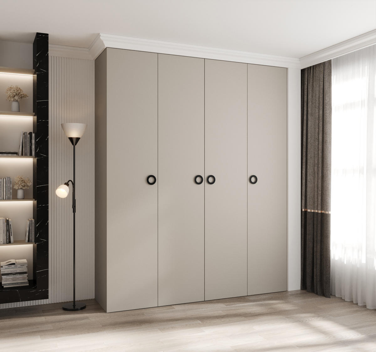 DREHTÜRENSCHRANK 245,5/200/50 4-türig - Kaschmir/Schwarz, Holz/Metall (200/245.5/50cm) - Abiks Möbel