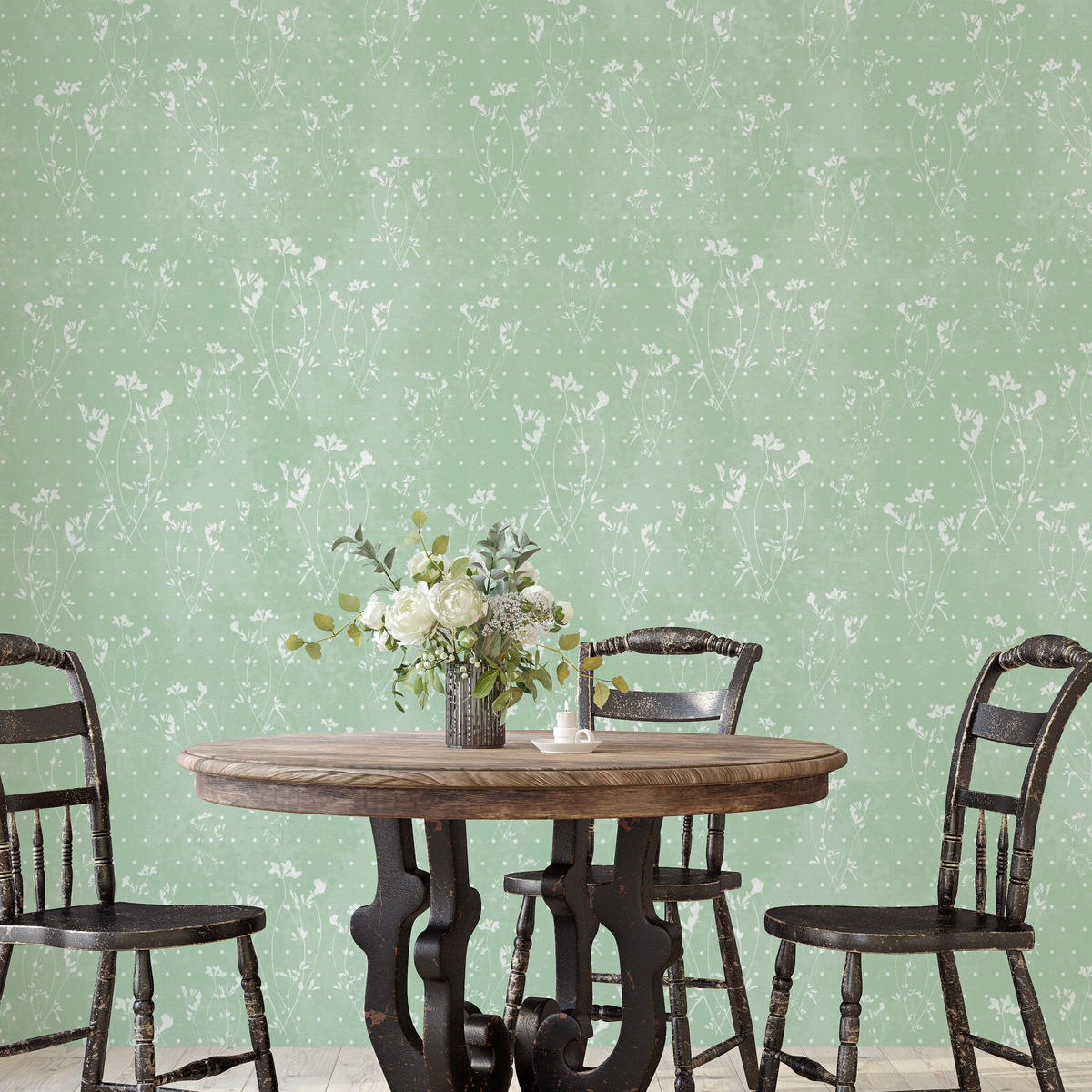 TAPETE Vintage Botanisch aus echtem Papier, 200x280cm, 8 Bögen - Grün, Papier (200/280cm) - WALLPAPERS4BEGINNERS