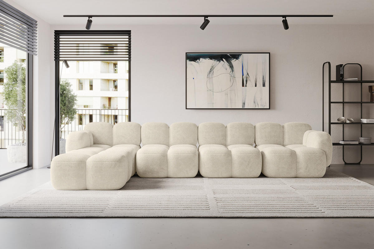 ECKSOFA modulares Sofa Links Miko-L3 390x205x75 Creme Velours - Creme/Schwarz, Holzwerkstoff/Kunststoff (390/205cm) - ALTDECOR