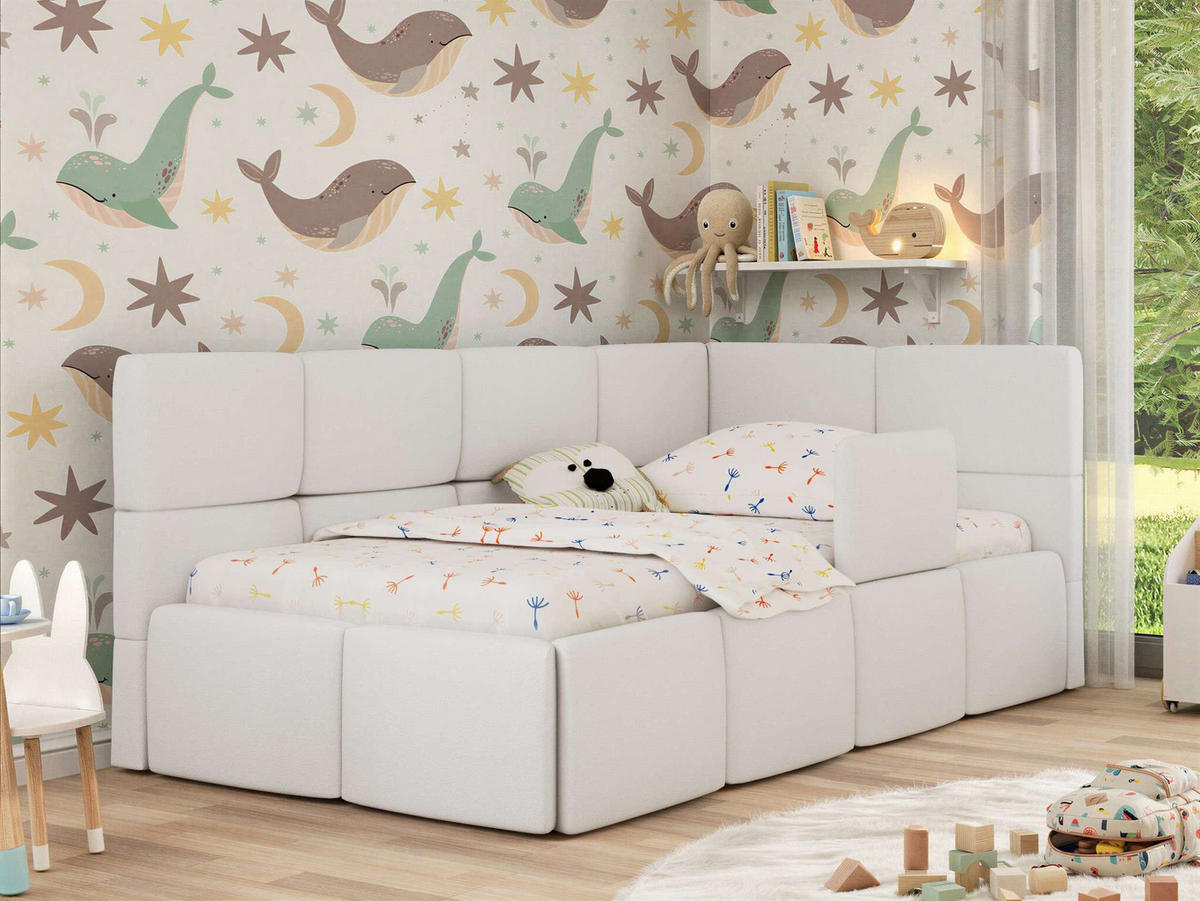 DĚTSKÁ POSTEL ARVO ALTA 90/200 - Bílý Ekokůže - Pravá - bílá, textil (90/200cm) - MKS