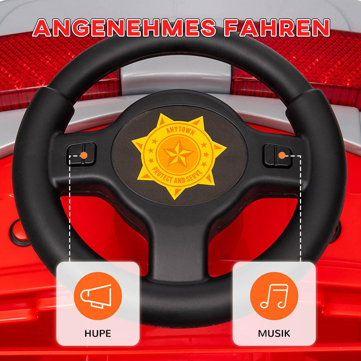 FEUERWEHRAUTO, max. 3 km/h, Sirene, Blaulicht, Werkzeuge, für Kinder 3-5 Jahre - Rot, Metall (86/49/52cm) - AIYAPLAY