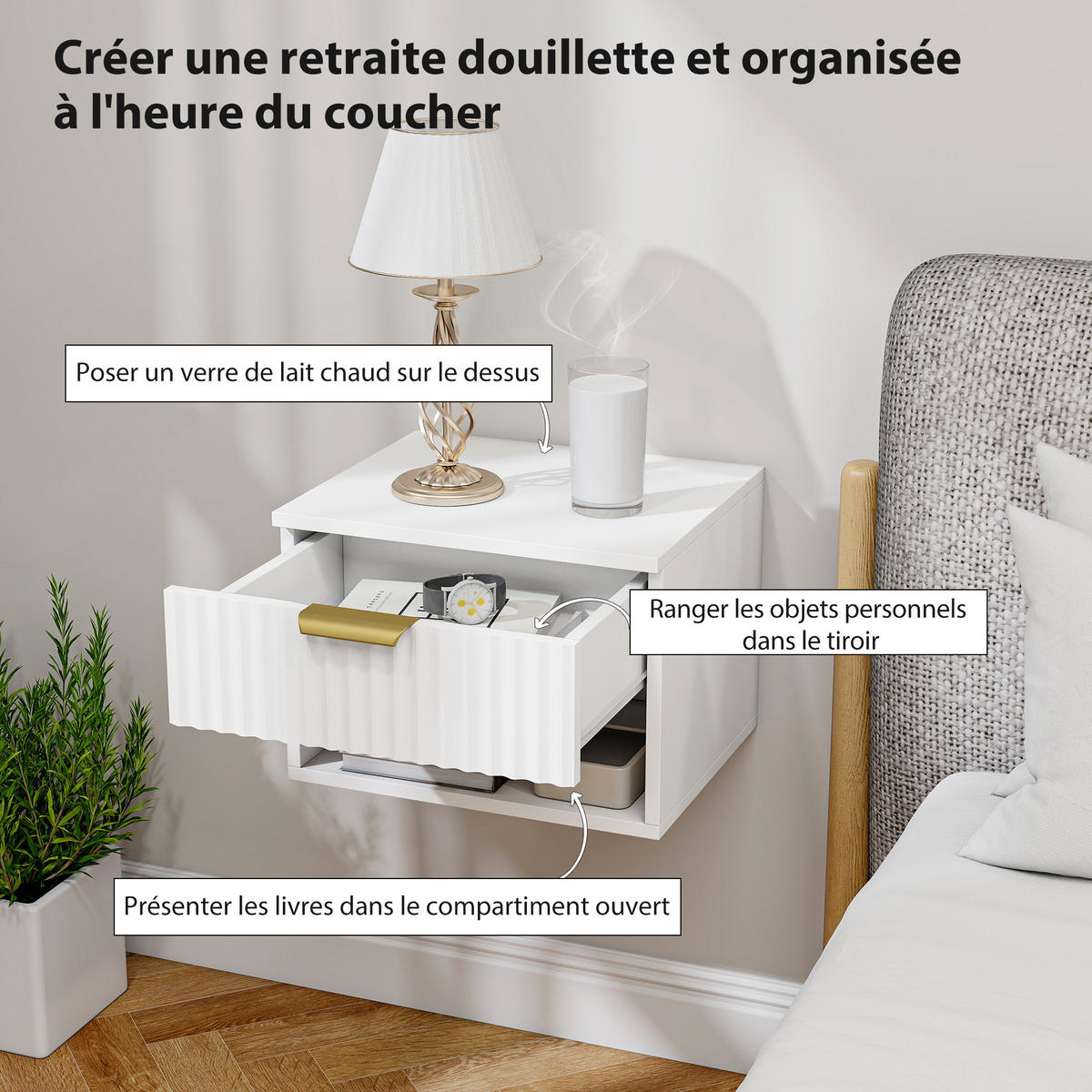 NACHTTISCH Weiß MDF wandhängend mit Schublade 2er-Set - Weiß, Holzwerkstoff (40/29/34cm) - PANGIVO