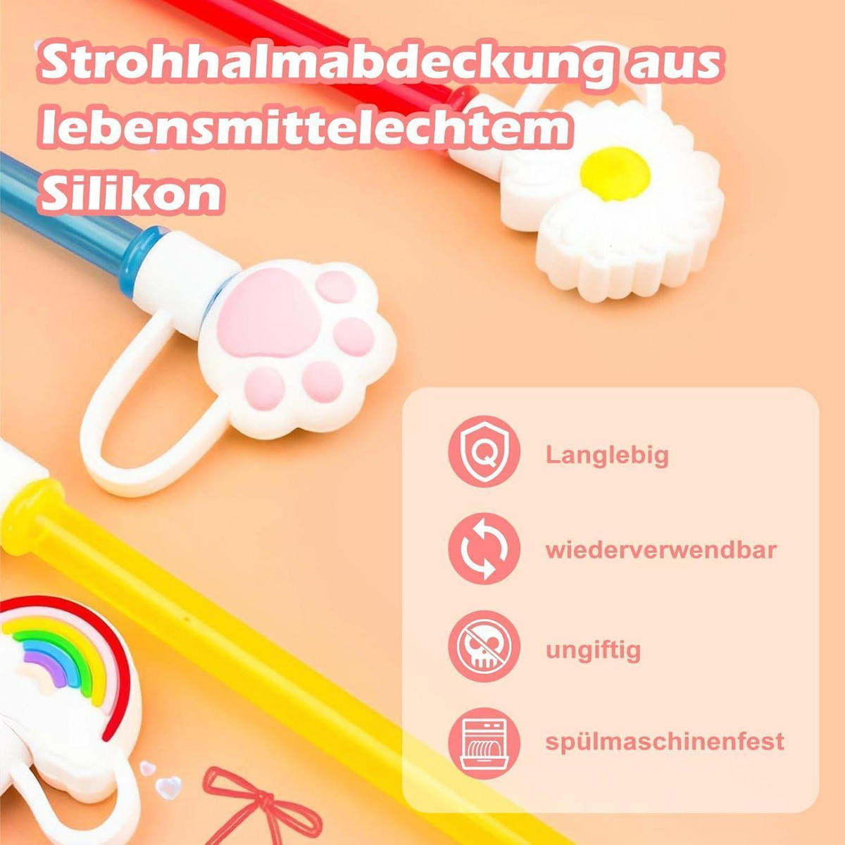 STROHHALM Abdeckung 8-teiliges Set Silikon für Stanley Cup - Multicolor, Kunststoff (3.3/2.5/3.7cm)