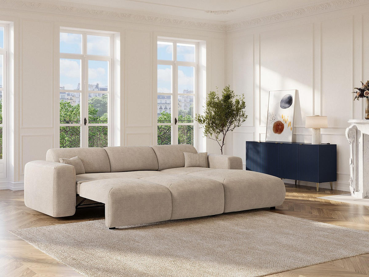 SCHLAFSOFA - 5 Personen - Samt, Stoff - Beige - - Beige, Textil (283/77/180cm) - Vente-Unique