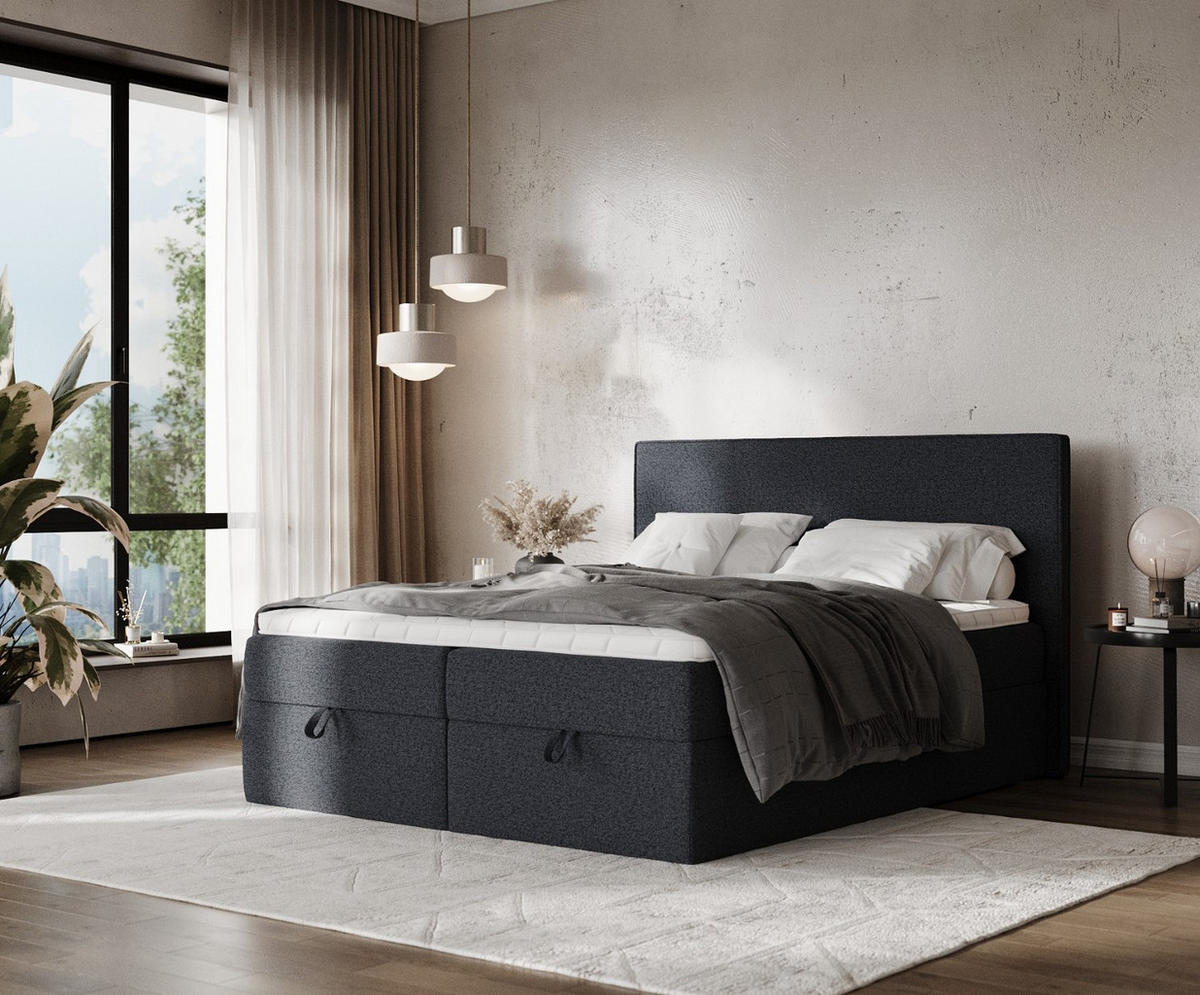 BOXBETT Velma 200/200 cm Anthrazit im Riva Stoff - Anthrazit/Schwarz, Holz/Holzwerkstoff (200/200cm) - AltaBeds