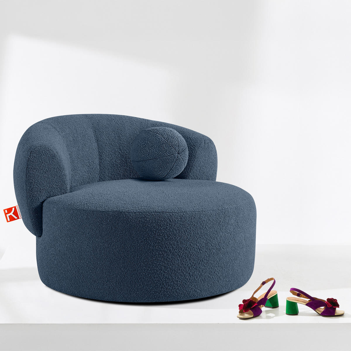 DREHSESSEL VIRA, Marineblau, Bouclé - Schwarz/Dunkelblau, Holz/Holzwerkstoff (105/76/100cm) - KONSIMO®