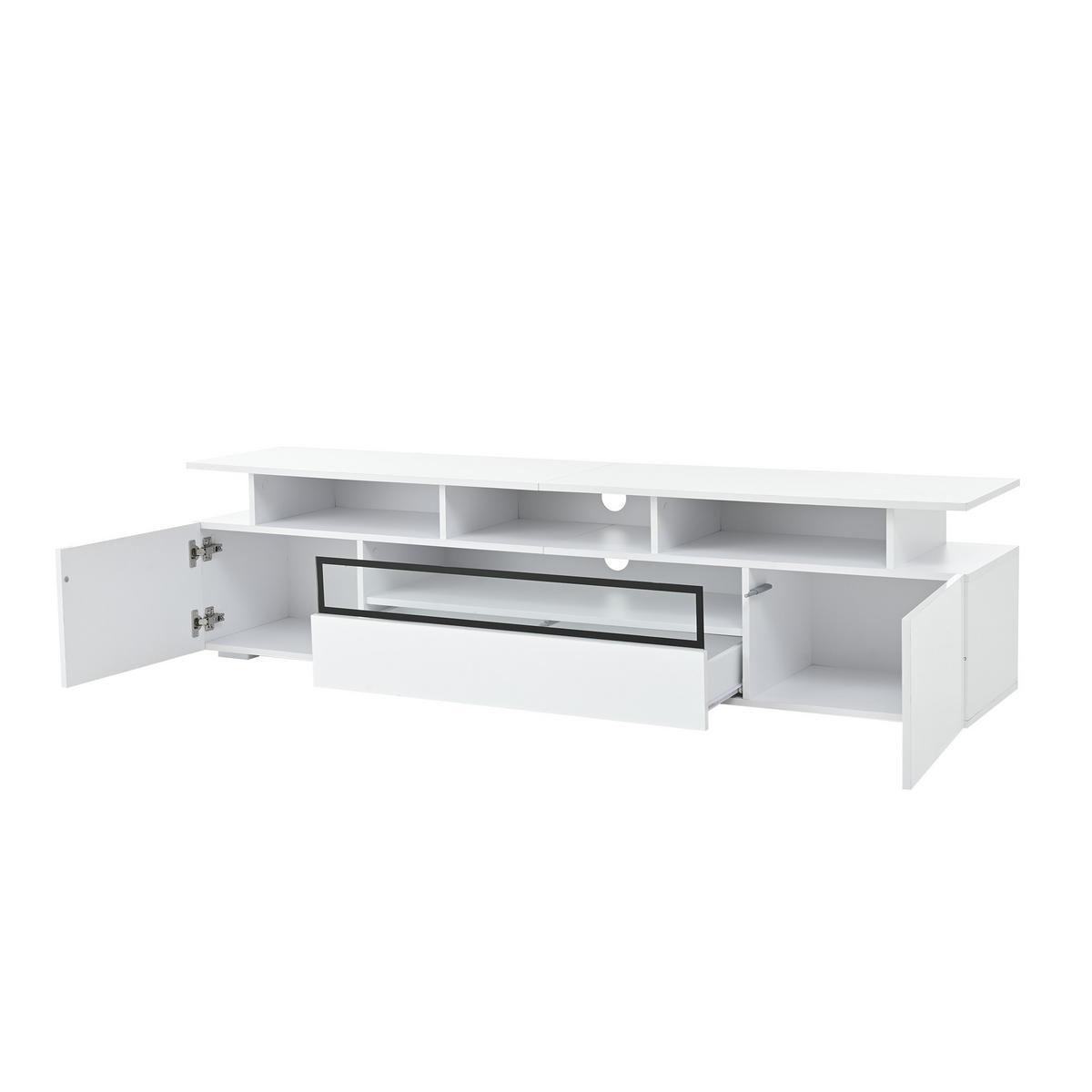 TV-SCHRANK 180/38/45 cm Weiß Hochglanz mit LED, 1 Schublade und 2 Türen - Weiß, Holzwerkstoff (180/45/38cm) - Oxeza